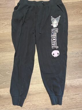 Bioworld Kuromi Black Jogger Pants with Pink Accents